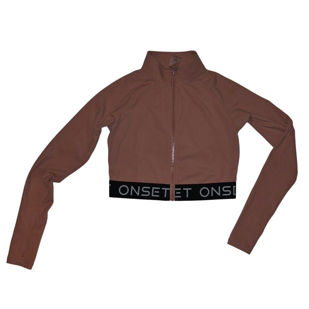 Onset Long Sleeve Crop Top Zip Front Size Peach Women's Medium Good Condition